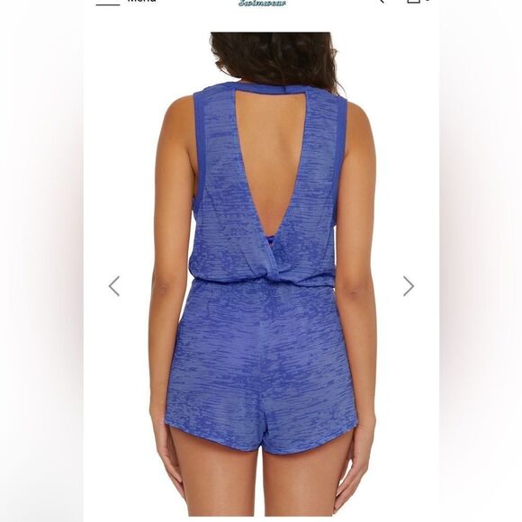 BECCA Beach Date Ultramarine Sleeveless Romper Cover-Up Blue Medium NWT - Picture 3 of 11